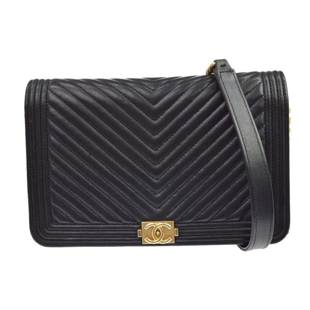 Chanel Boy Wallet On Chain Chevron Lambskin Black Leather Shoulder Bag Bag